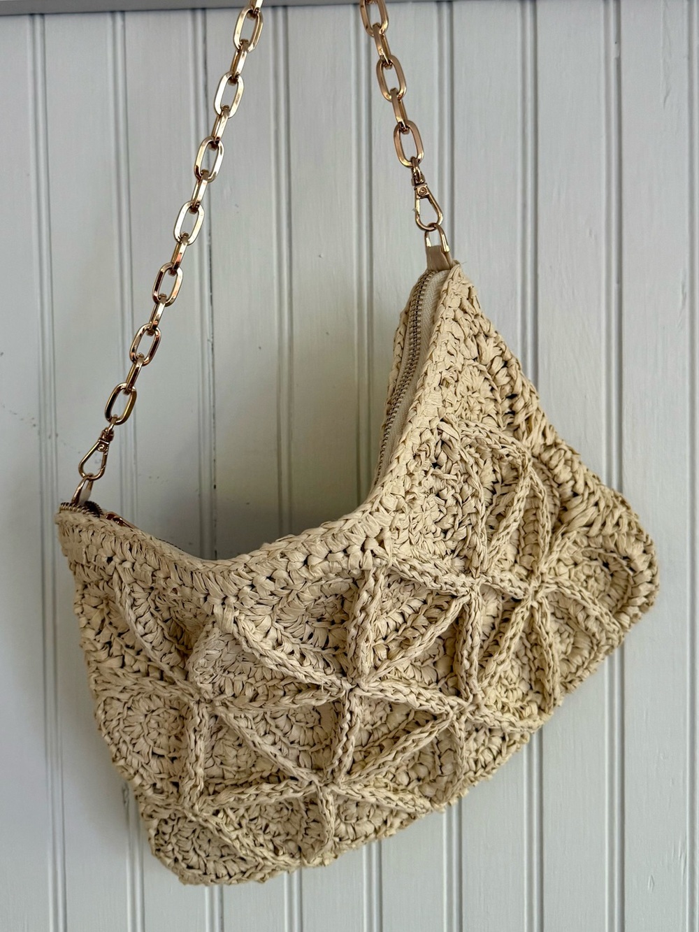 Universal Thread Raffia Straw Shoulder Bag with Gold Chain
